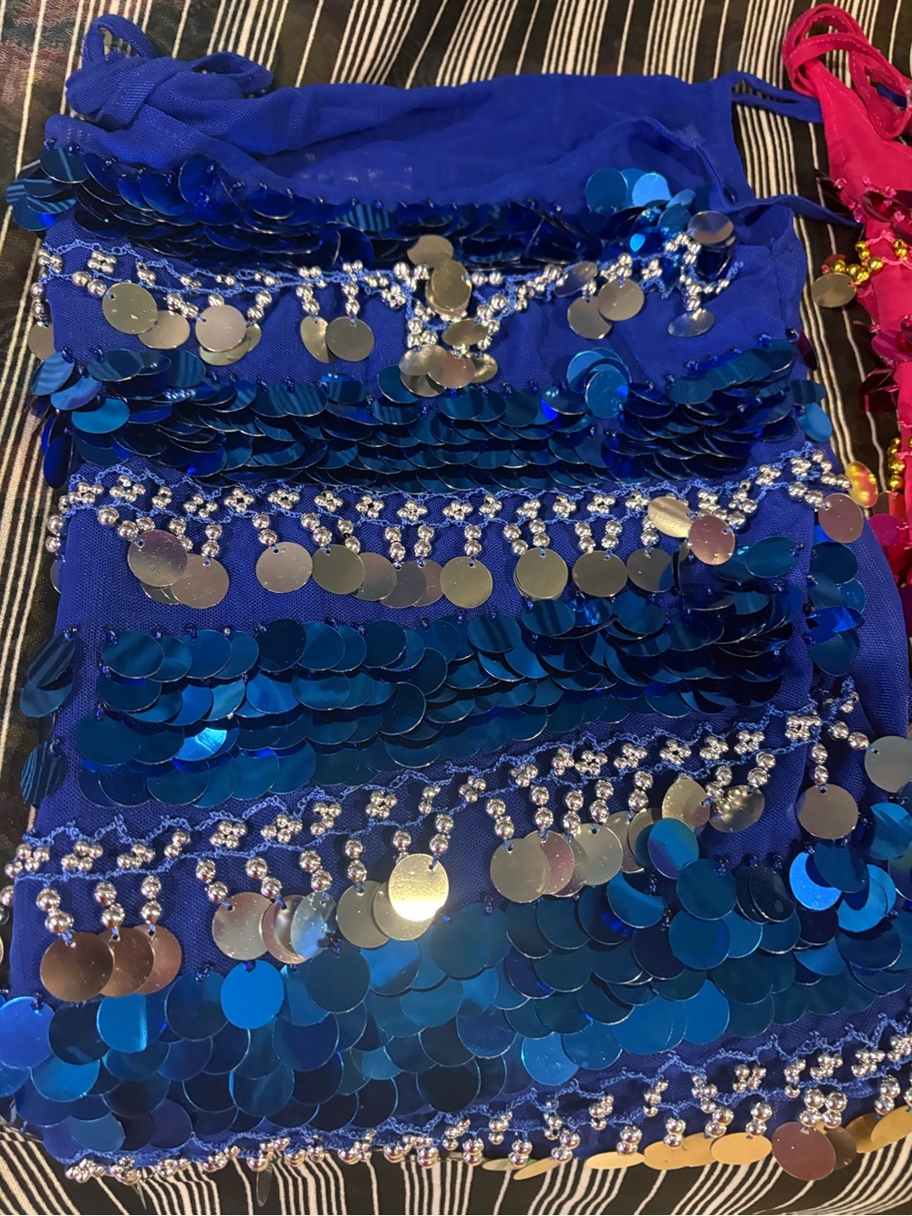 Blue Sequin Belly Dance tan top Medium